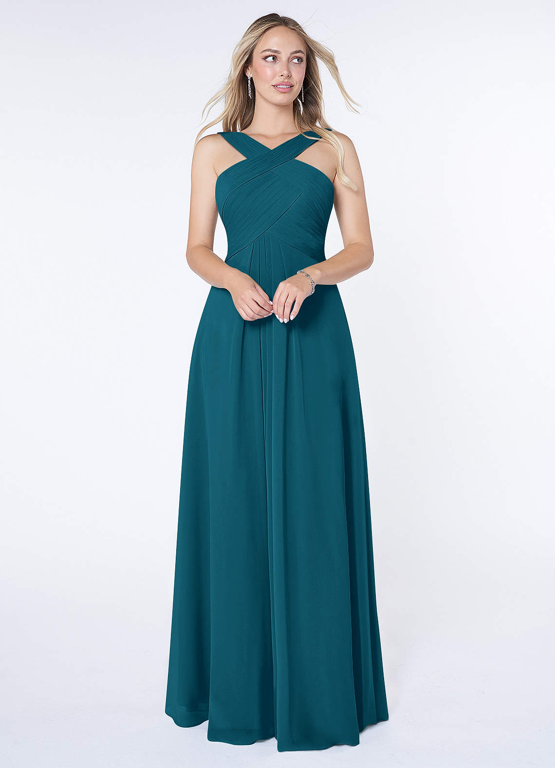 Azazie Kaleigh Bridesmaid Dresses Ink Blue A-Line Pleated Chiffon Dress image1