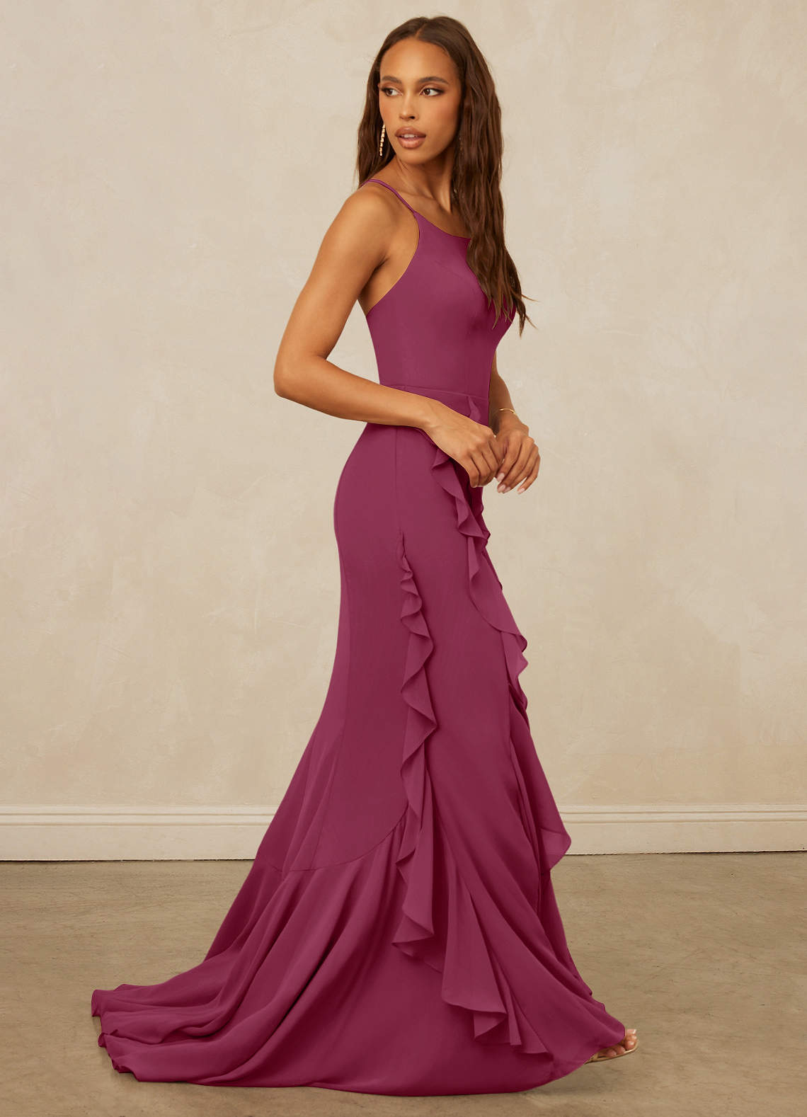 Christian Siriano Bridal for Azazie 1006 Bridesmaid Dresses Mulberry Mermaid Ruched Chiffon Dress image4