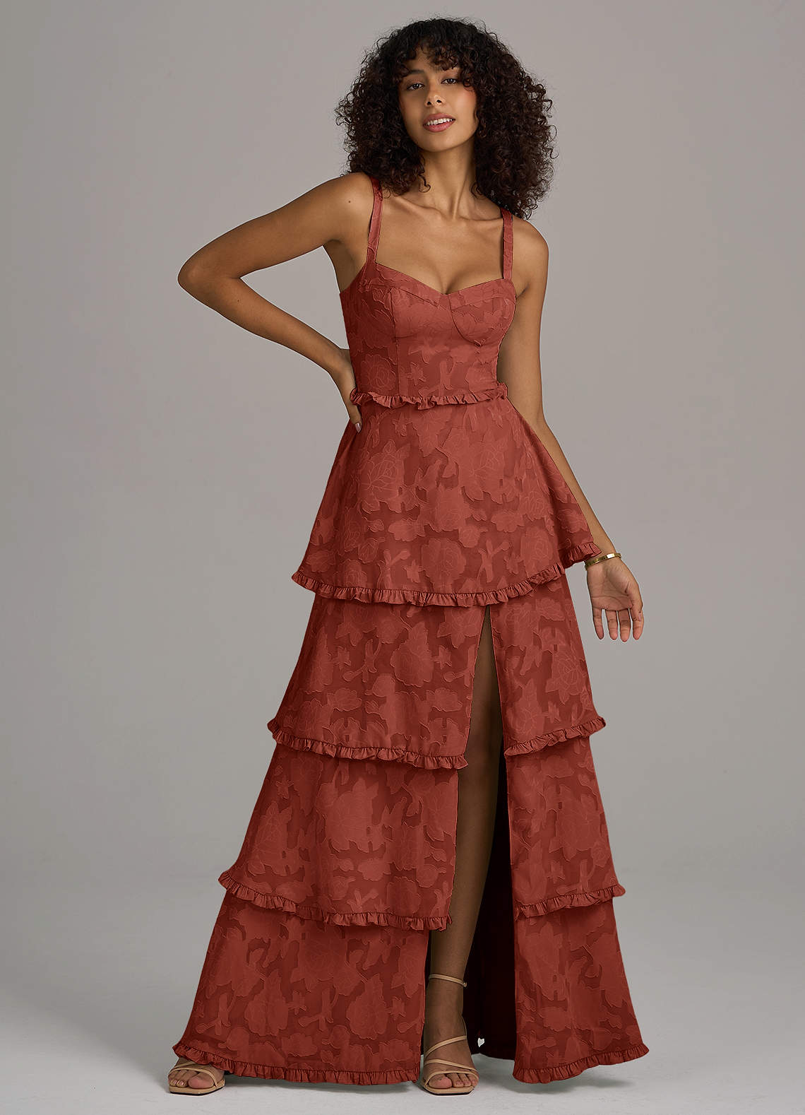 terracotta corset dress Terracotta Strapless Prom Dress with Split