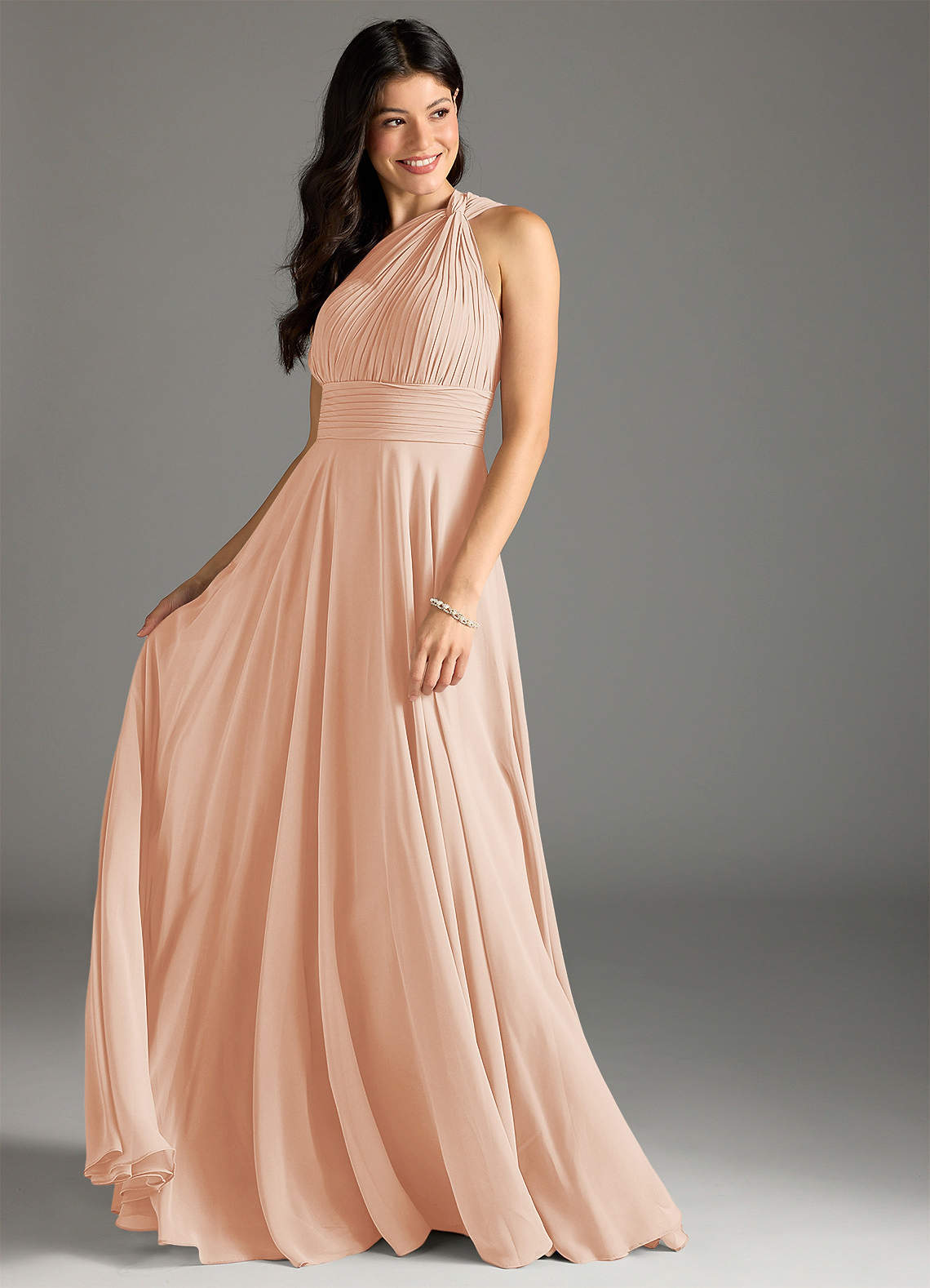 Azazie Charlize Bridesmaid Dresses English Rose A-Line One Shoulder Chiffon Dress image2