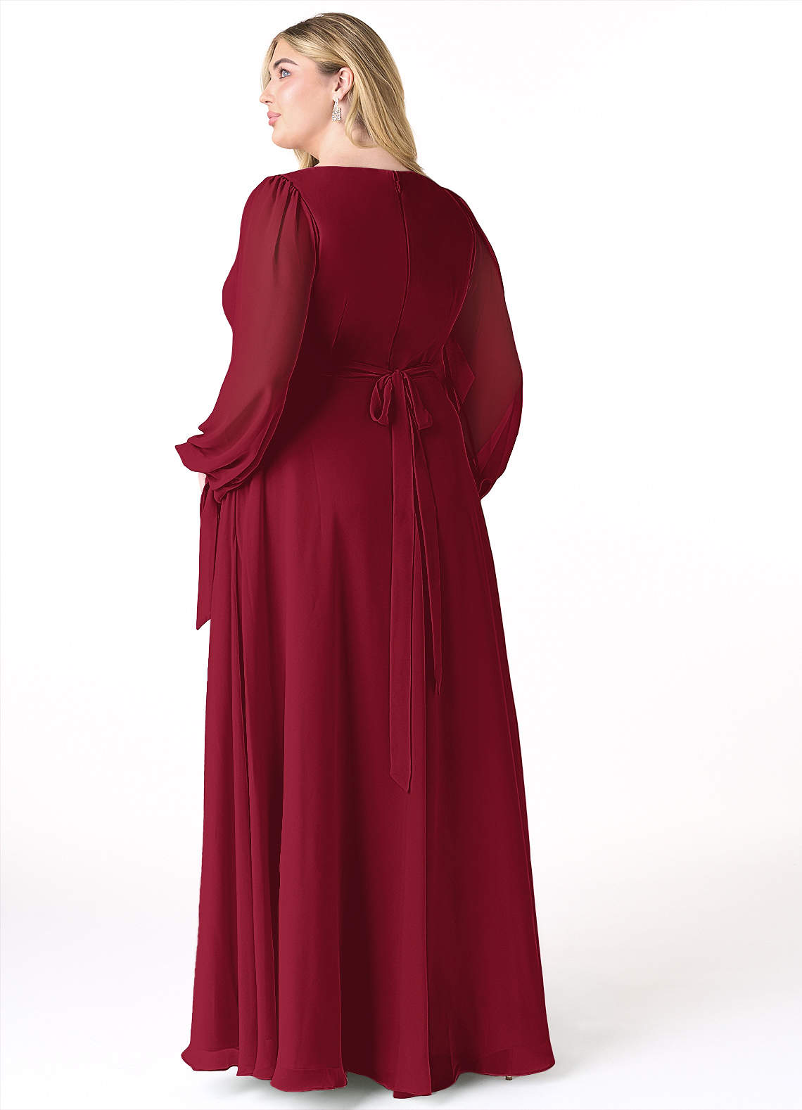 Azazie Leonia Bridesmaid Dresses Burgundy A-Line Long Sleeve Chiffon Dress image8