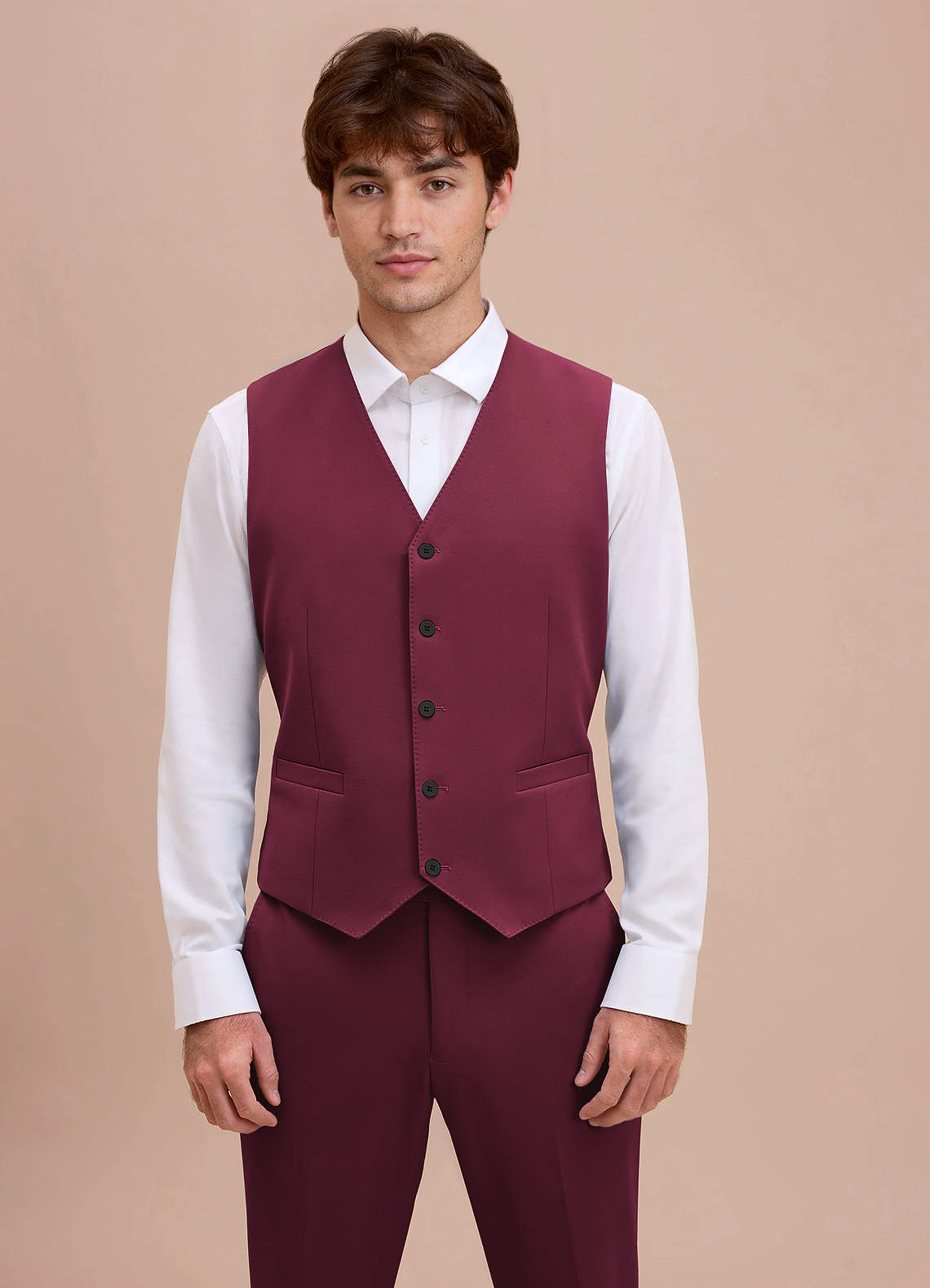 front Ethan Burgundy Refined Weave Suit Vest