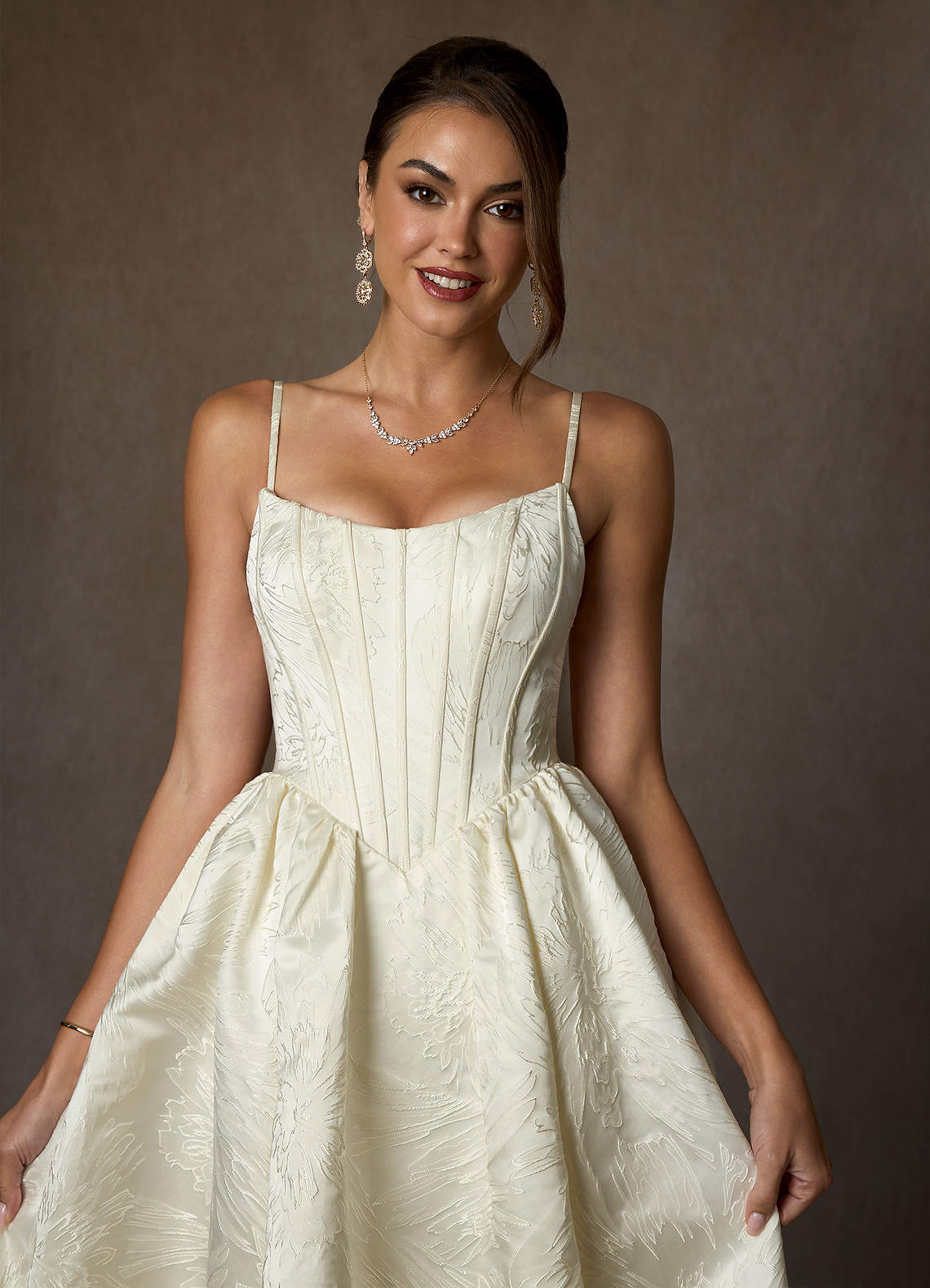 Azazie Demetria Wedding Dresses Antique White Ball-Gown Strapless Floral Jacquard Dress image6