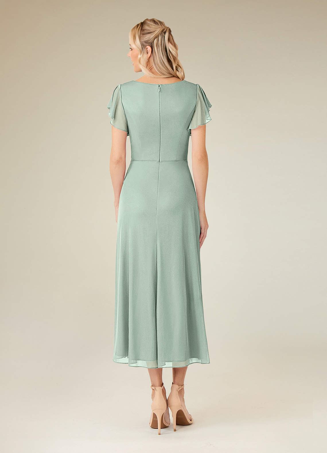 Azazie Vera Abiti per la Madre della Sposa Abito A-Line in Maglia con Scollo a V a Pieghe Agave image3