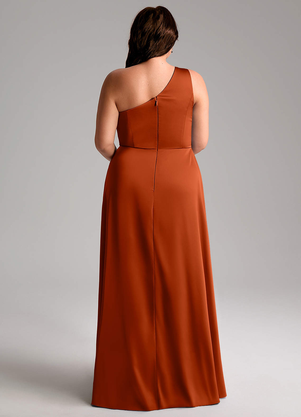 Azazie Brooke Jurken voor bruidsmeisjes Jurk van Stretch Satijn met A-Lijn One-Shoulder Paprika image8
