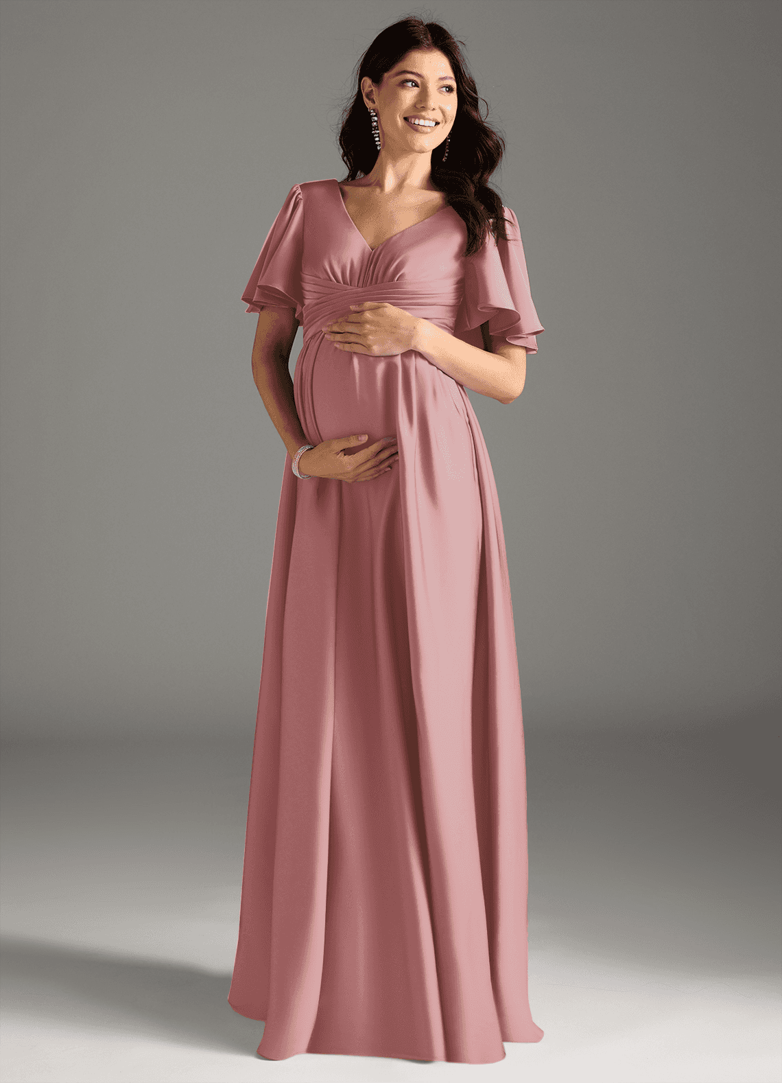 Azazie Verna vestidos de dama de honor de maternidad Vestido de Corte en A Volante Hasta el suelo Satén Elástico image2