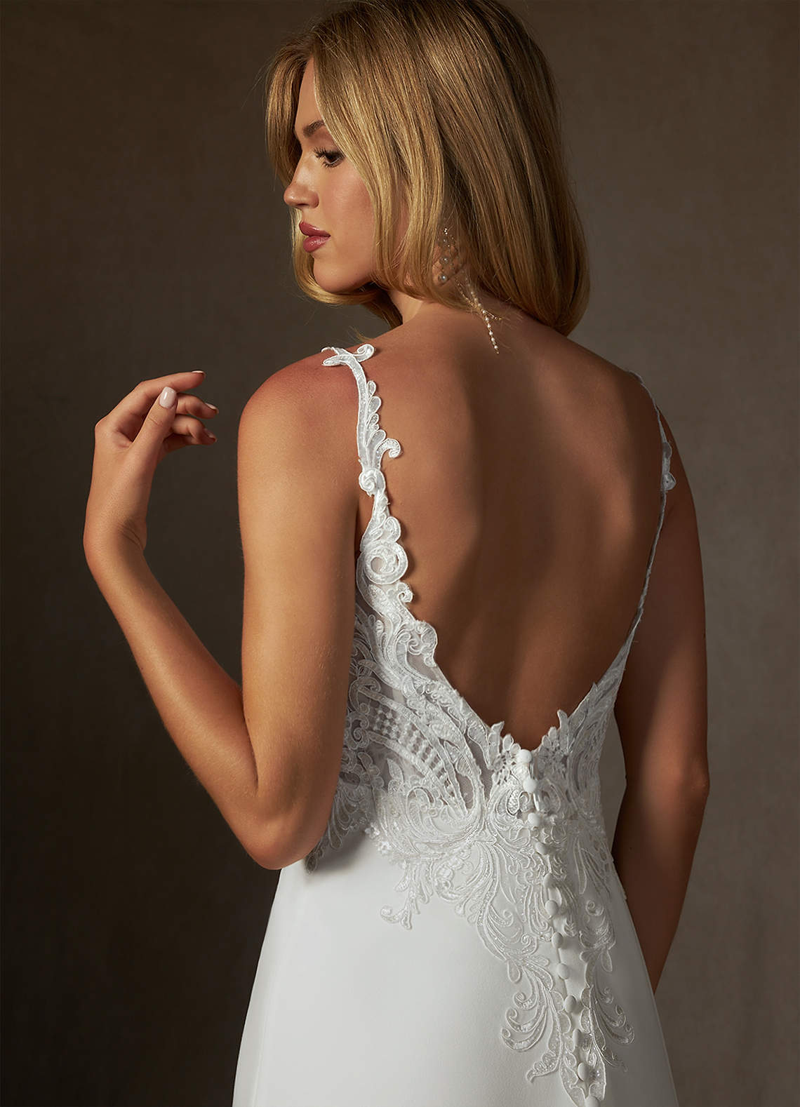 Azazie Clementina Wedding Dresses Diamond White A-Line V-Neck Sequins Stretch Crepe Dress image5