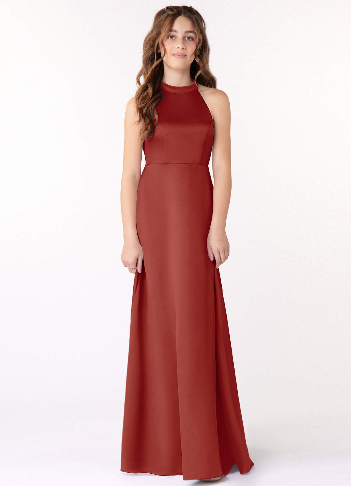 Azazie Laurel A-Linie Matter Satin Kleider Terrakotta image1