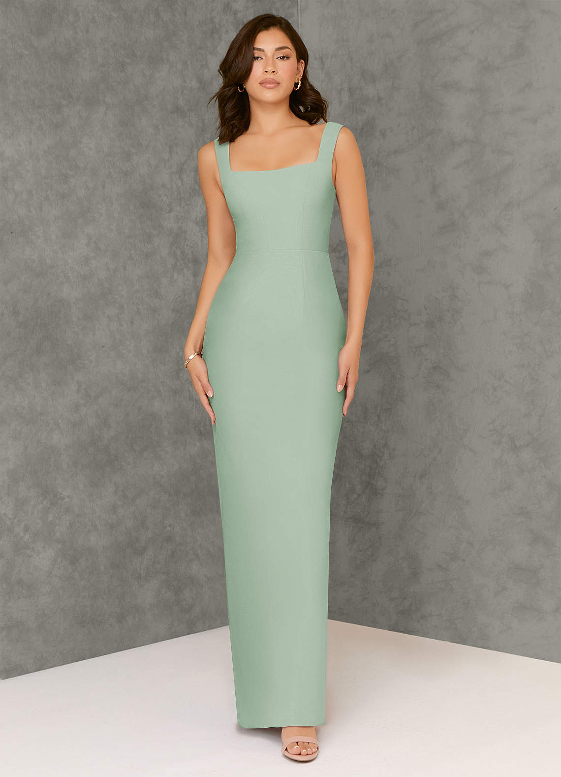 Azazie Flori Bridesmaid Dresses Agave Sheath Square Neckline Chiffon Dress image1