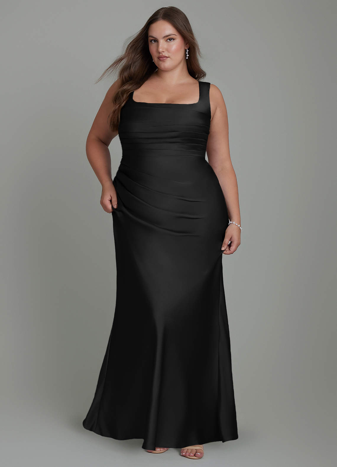 Azazie Agustina Bridesmaid Dresses Black Mermaid Corset Stretch Satin Dress image8