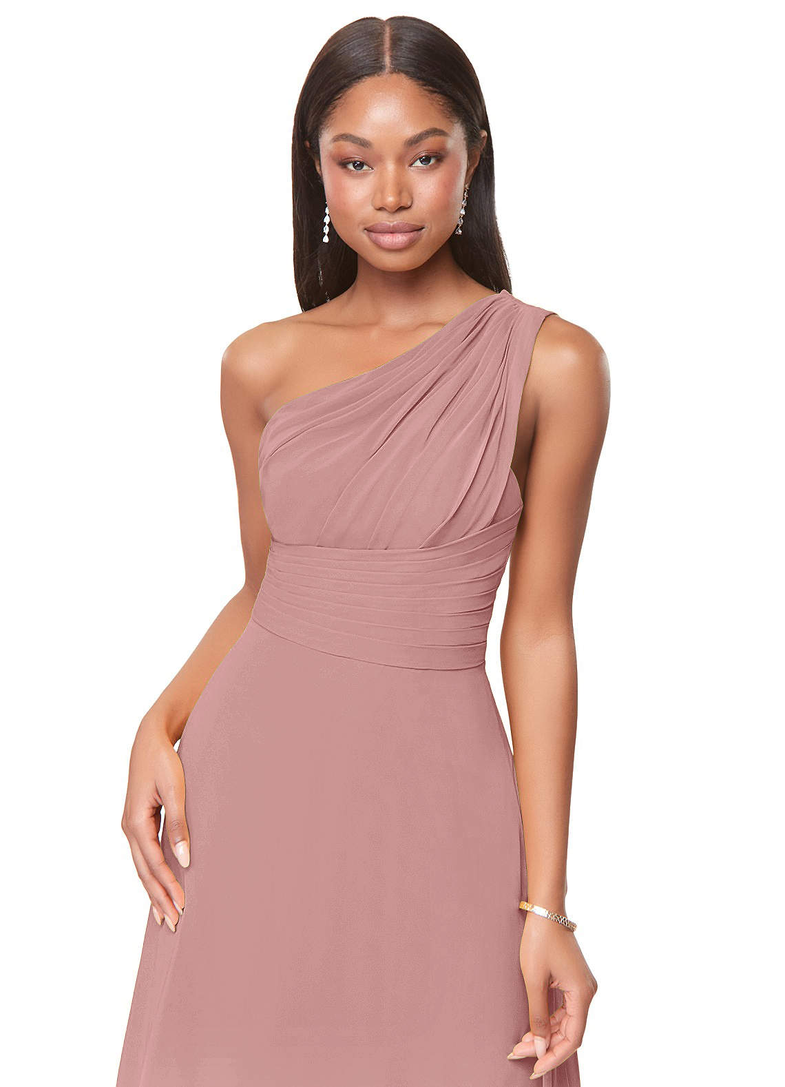 Azazie A-Line Illusion Floor-Length Chiffon Bridesmaid Dresses - Dusty Rose