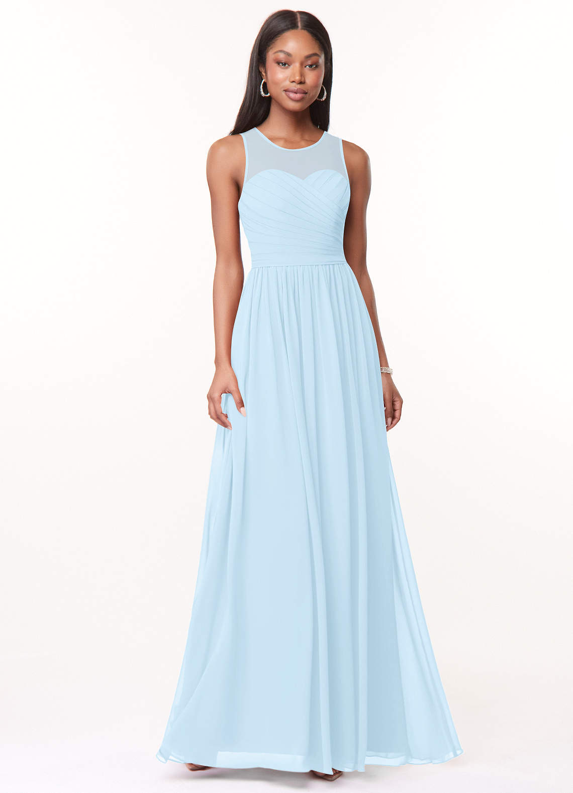Azazie Nina Bridesmaid Dresses Sky Blue A-Line Pleated Chiffon Dress image1