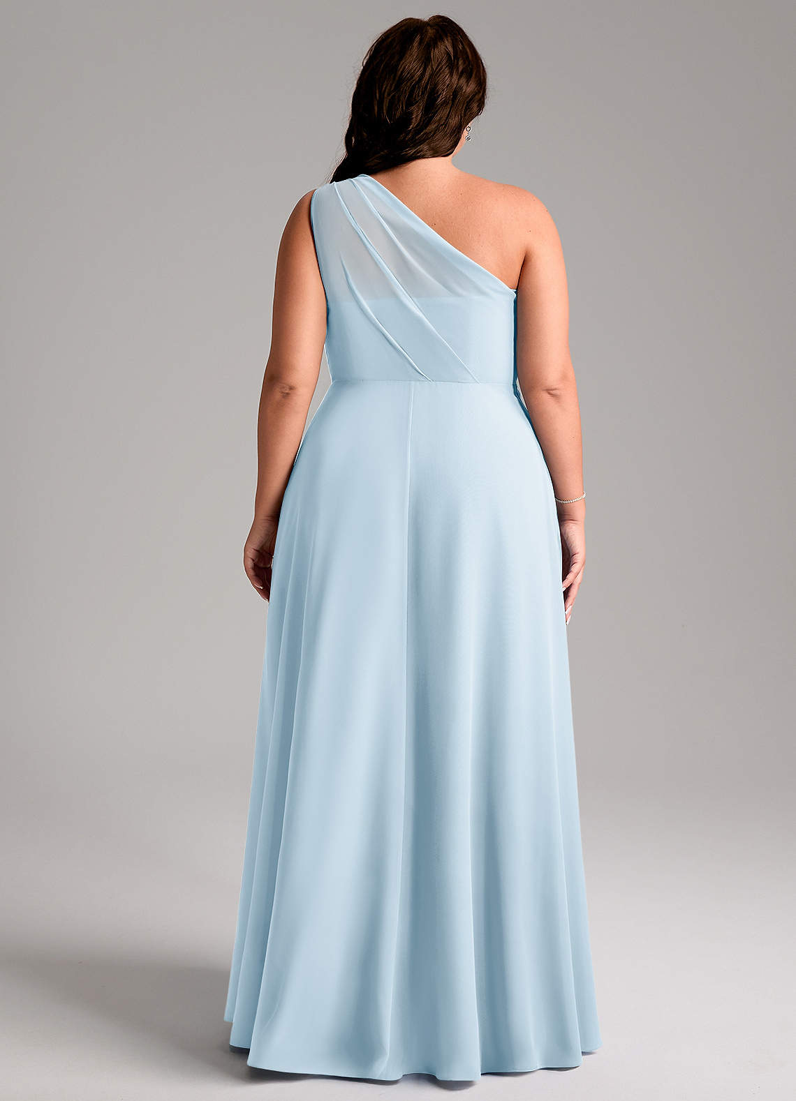 Azazie Phaedra Vestidos de madrinha de casamento Vestido Céu Azul de Chiffon de Linha A com Um ombro image9
