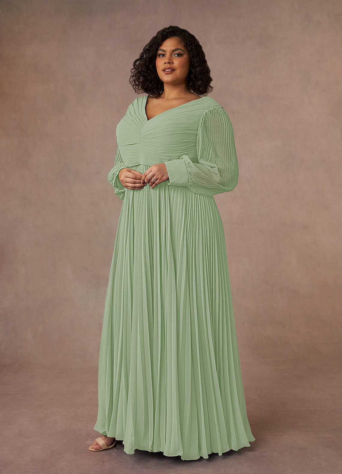 Azazie Zina Mother of the Bride Dresses Dusty Sage A-Line Pleated Chiffon Dress image8