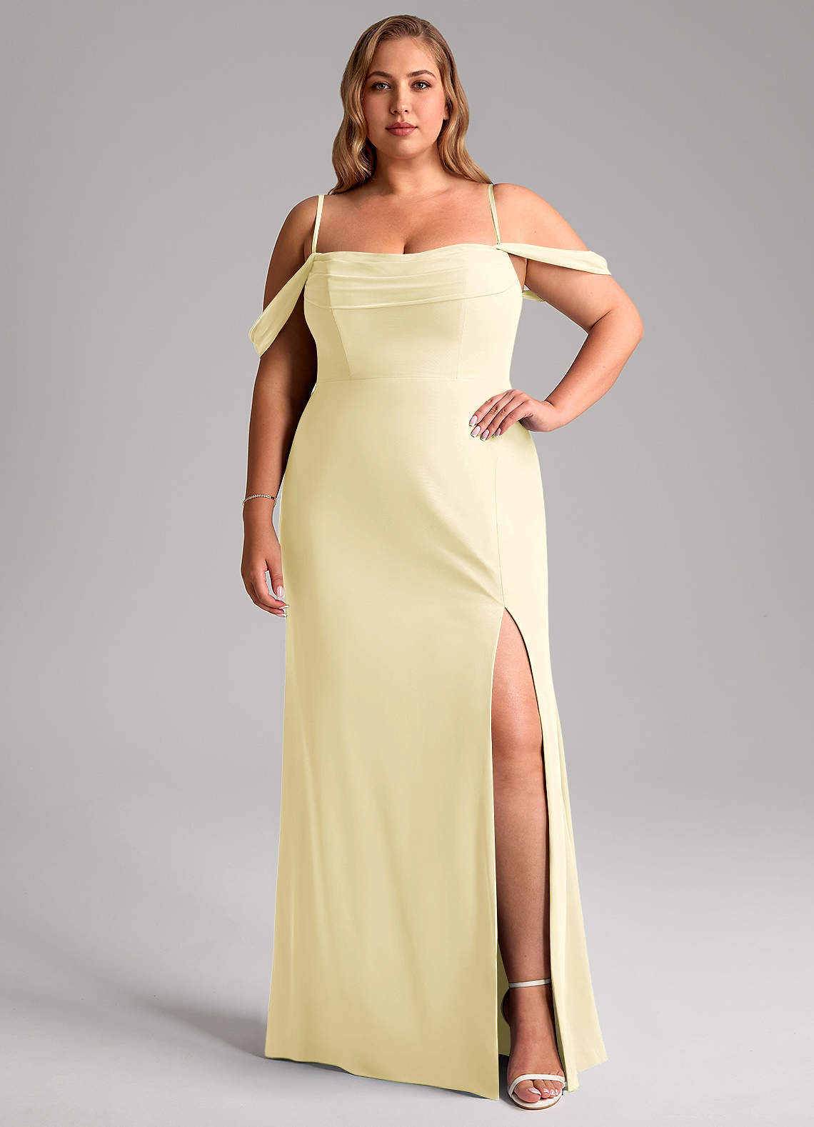 Azazie Saige Bridesmaid Dresses Lemon Sorbet A-Line Off the Shoulder Chiffon Convertible Dress image12