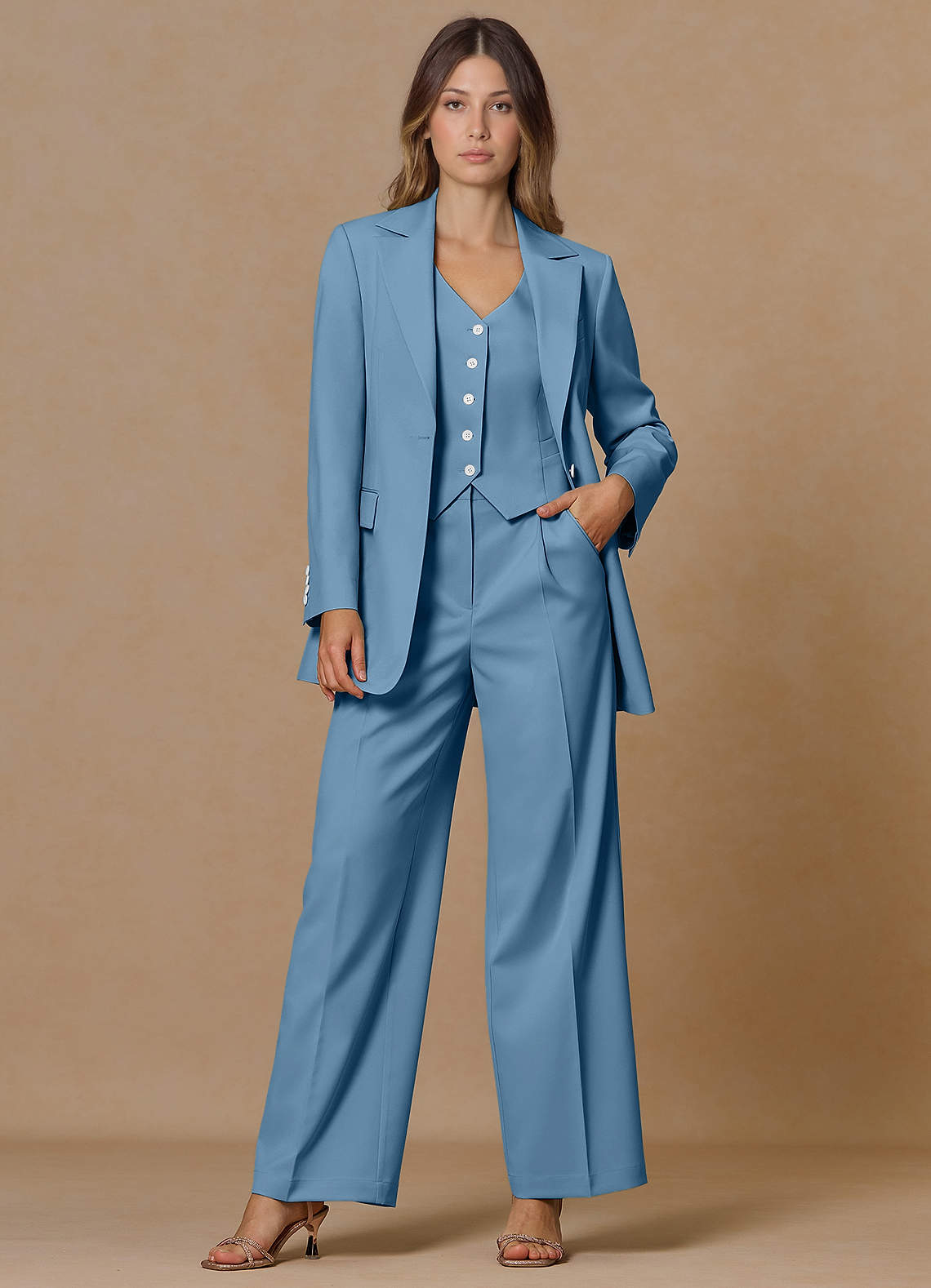 front Rowan Steel Blue Refined Weave Performance 2-Piece Suit
