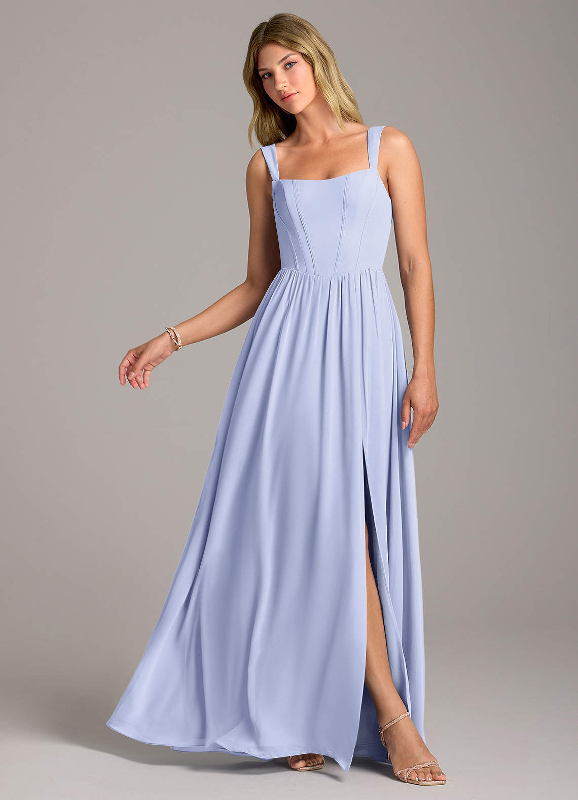 Azazie Rosaline Bridesmaid Dresses Lavender A-Line Side Slit Chiffon Dress image1