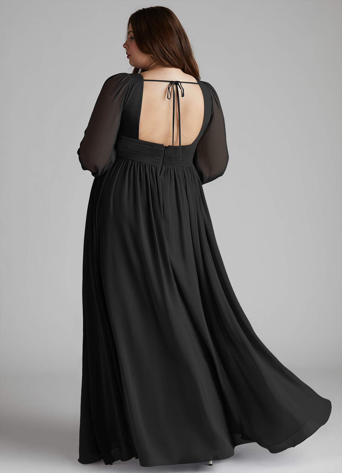 Azazie Norah Bridesmaid Dresses Black A-Line V-Neck Long Sleeve Chiffon Dress image6