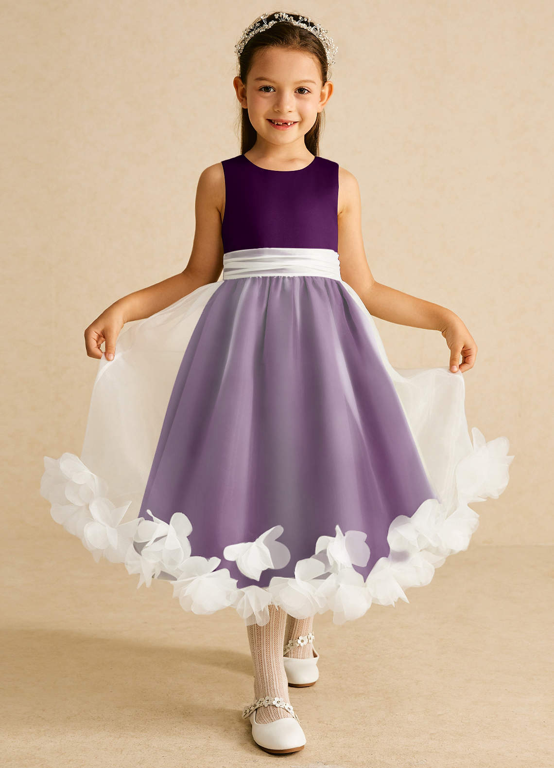 Azazie Stardust Flower Girl Klänningar Klänning A-Linje i Organza Ärmlös image1
