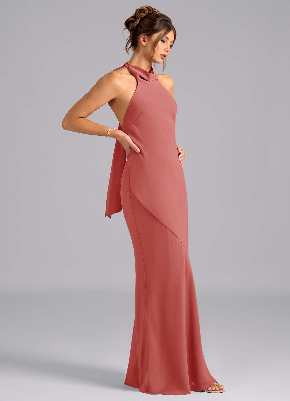 Azazie Velli Brudepigekjoler Havfrue Høj hals Chiffon Gulv-længde Kjole image3