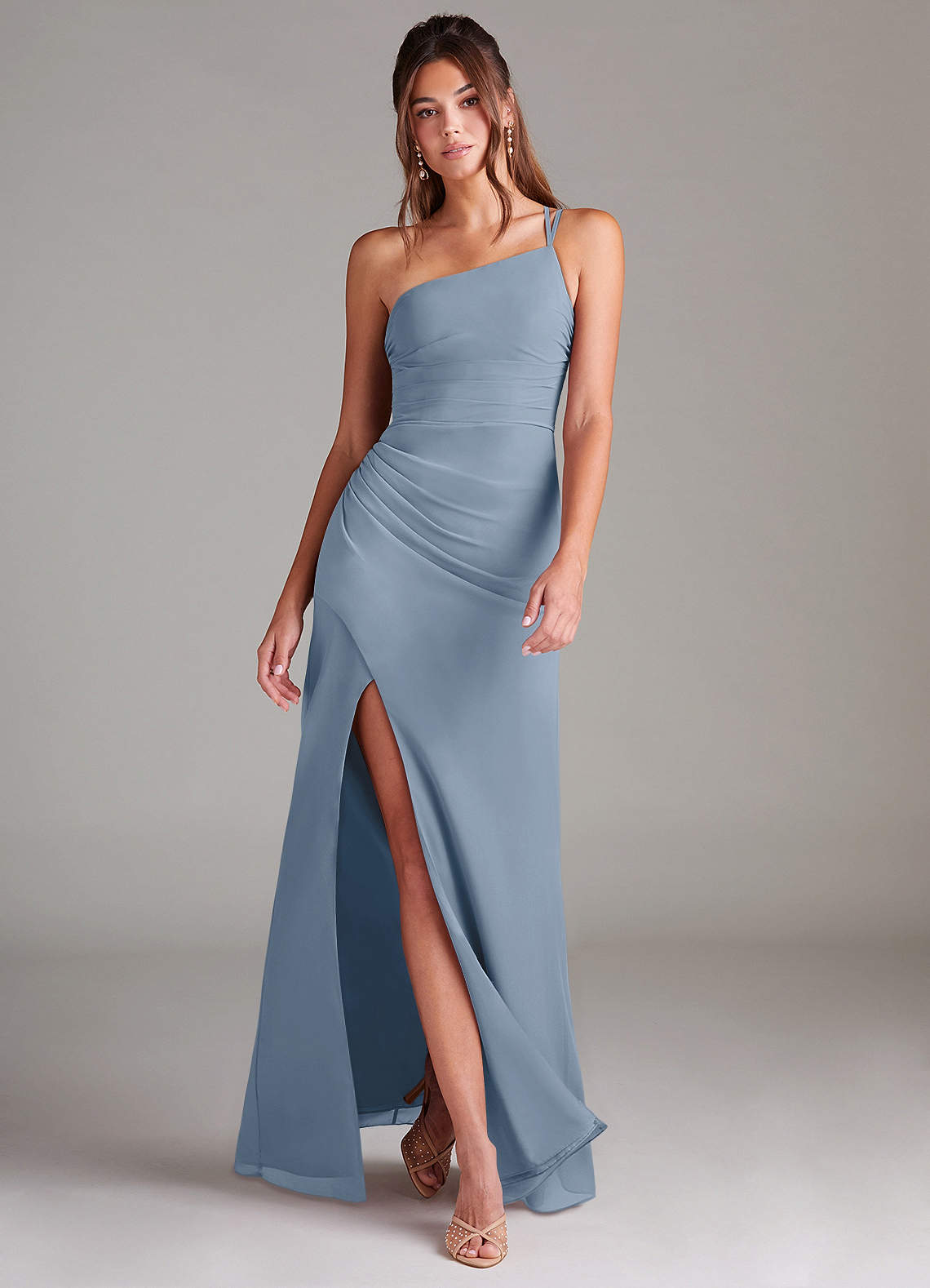 Azazie Eren Bridesmaid Dresses Dusty Blue Sheath One Shoulder Chiffon Dress image1