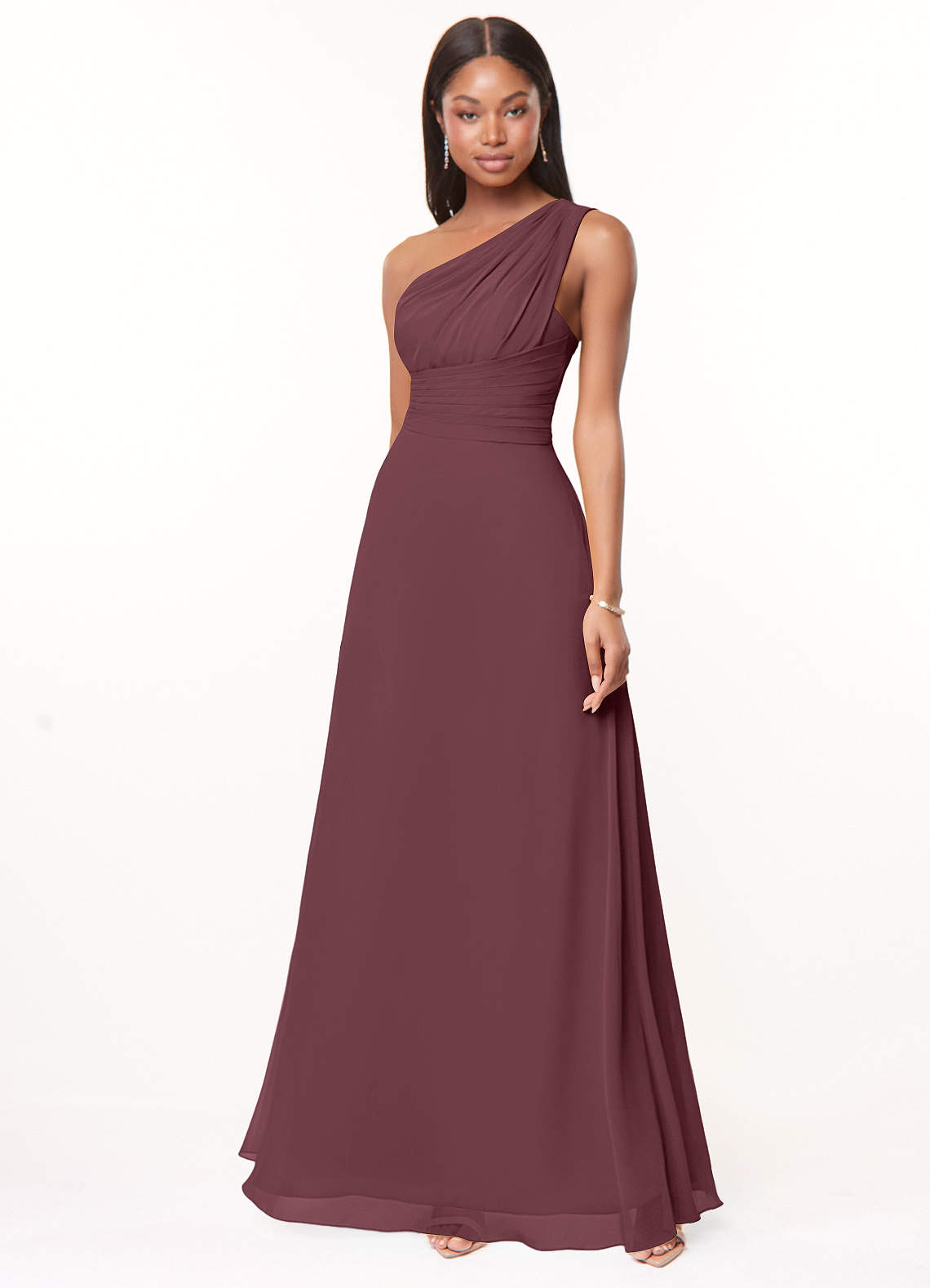 Azazie Ashley Brautjungfernkleider A-Linie Gestreift Chiffon Kleid Sangria image1