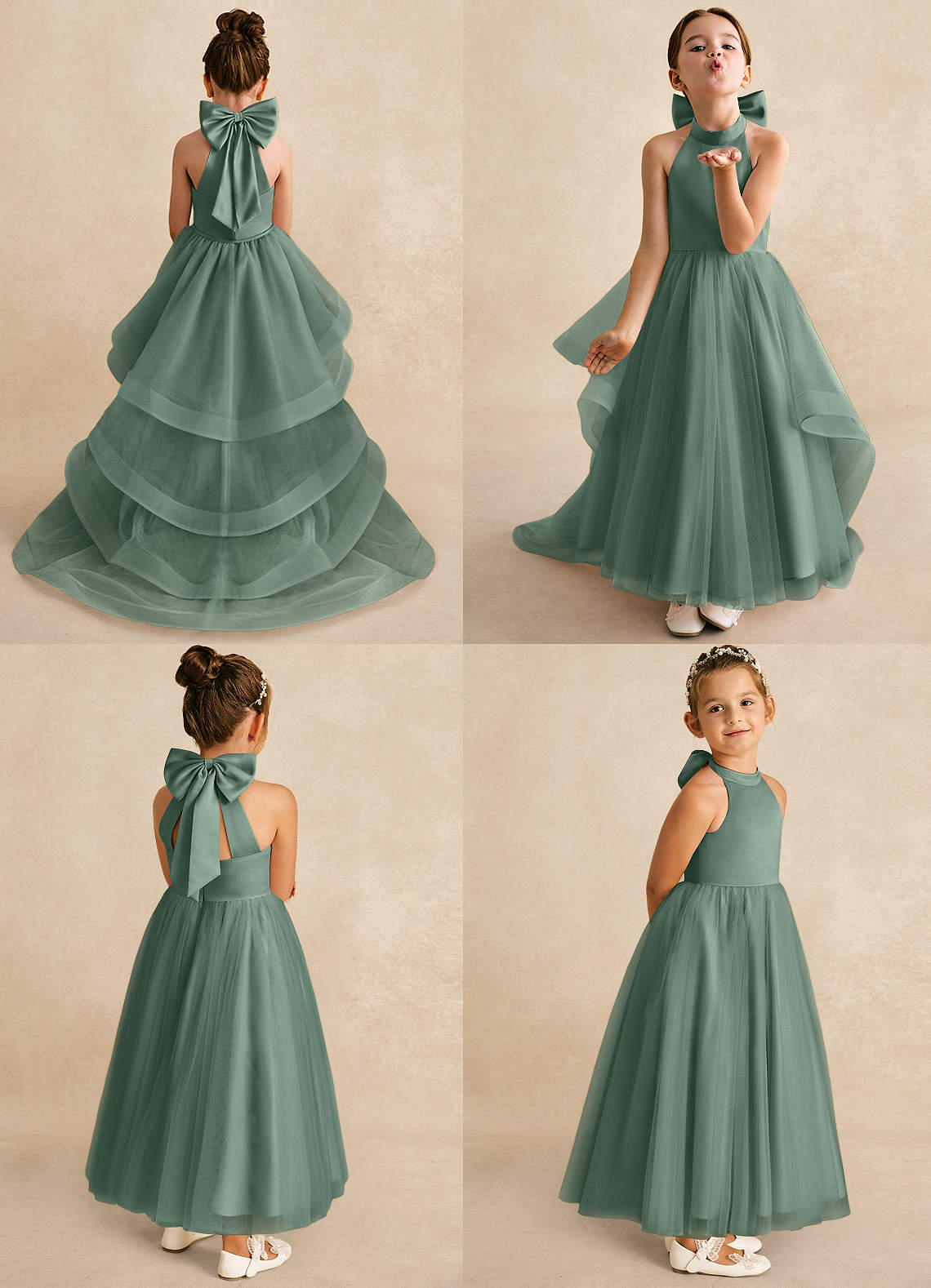 Azazie Bev Flower Girl Dresses Eucalyptus A-Line Convertible Tulle Dress image1