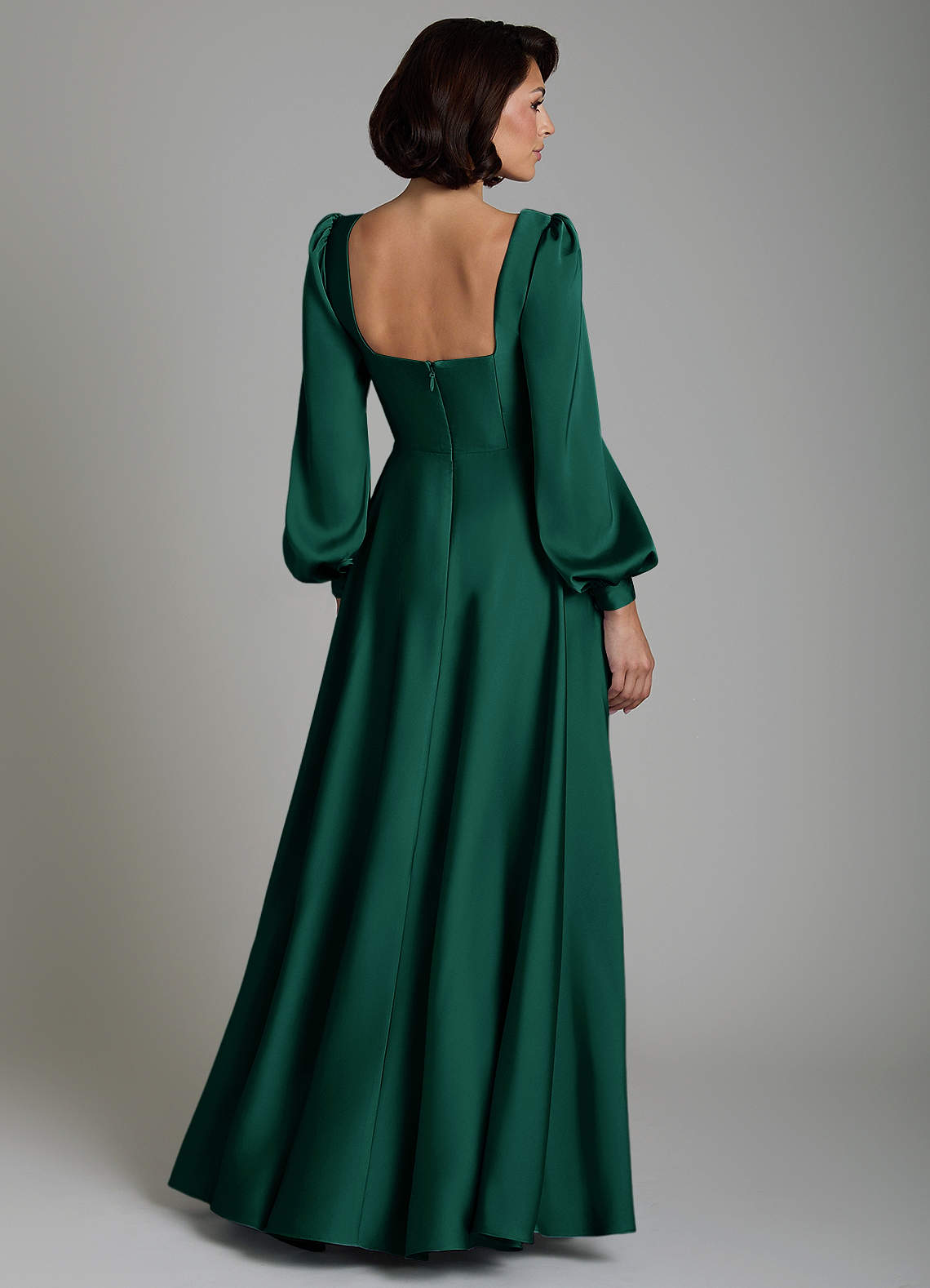 emerald green satin long sleeve dress Azazie Solana Stretch Bridesmaid Dresses formal green satin dress Featuring a wrap front Sienna Miller Wears Boho Color:Blush Ombré nomeasure