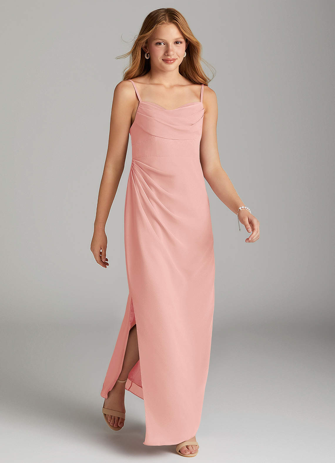 Azazie Mai Junior Rosette Sheath Pleated Chiffon Dress image3