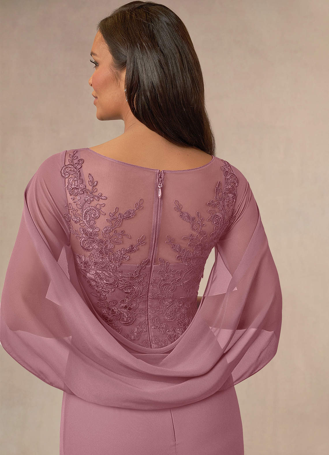 Azazie Hera Vintage Mauve A-Line Lace Capelet Chiffon Dress Azazie Hera Vintage Mauve A-Line Lace Capelet Chiffon Dress
