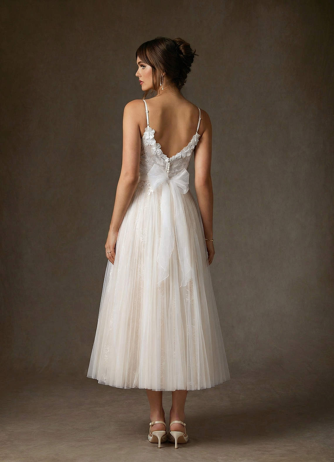 Azazie Zenia Abiti da Sposa Abito A-Line in Tulle Bianco Diamante Champagne image4