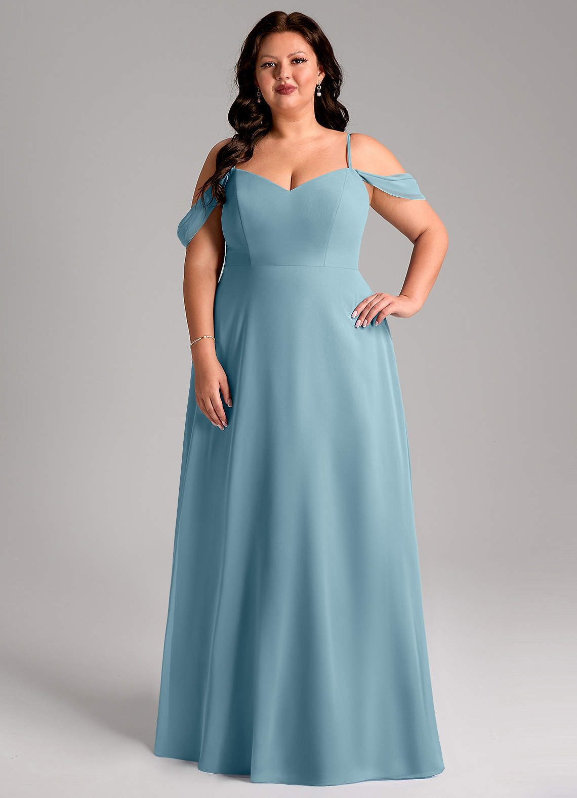 Azazie Marley Bridesmaid Dresses Moody Blue A-Line Off the Shoulder Chiffon Convertible Dress image1