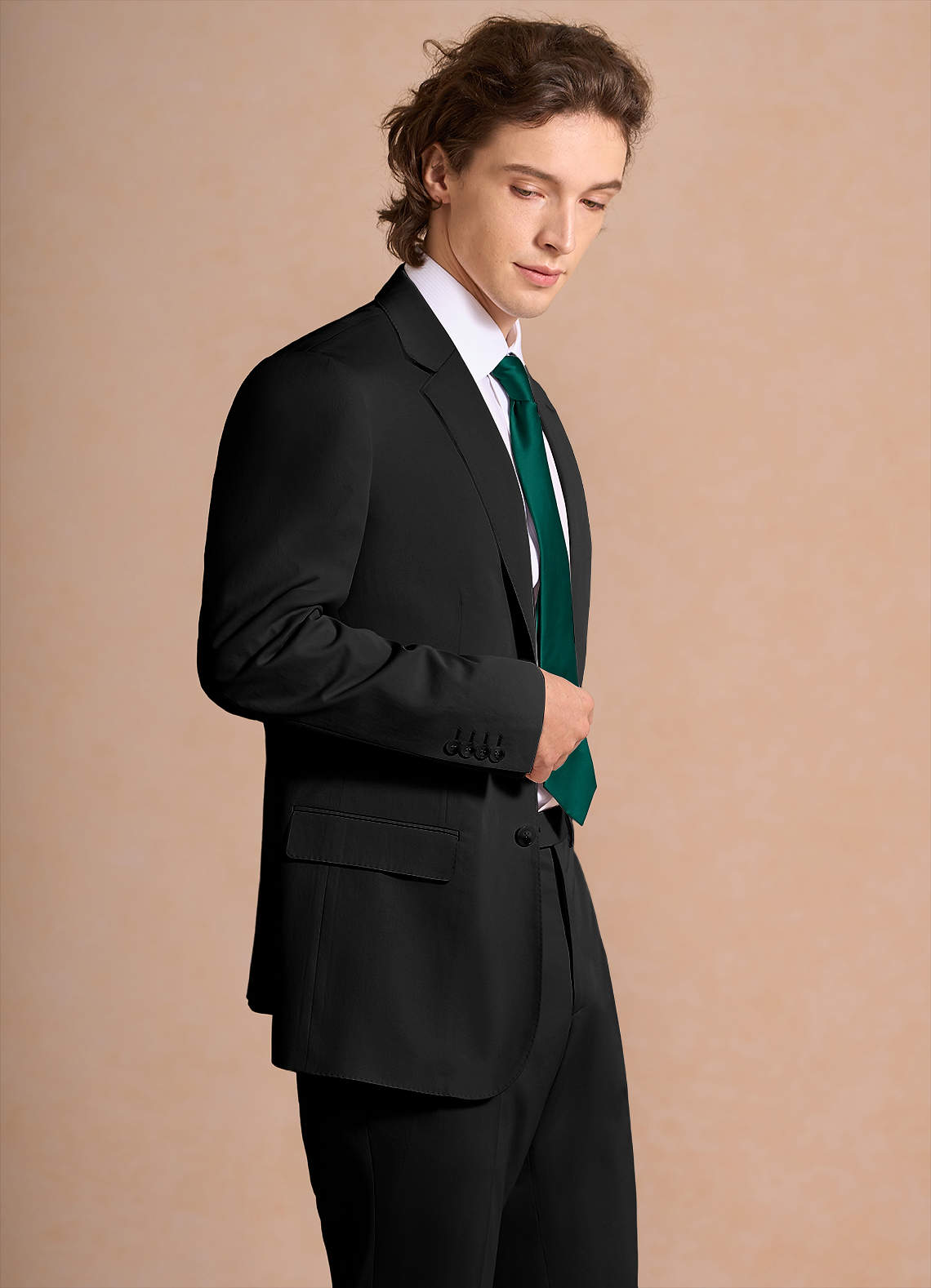 front Carter Black Cotton Linen Blend Suit Jacket