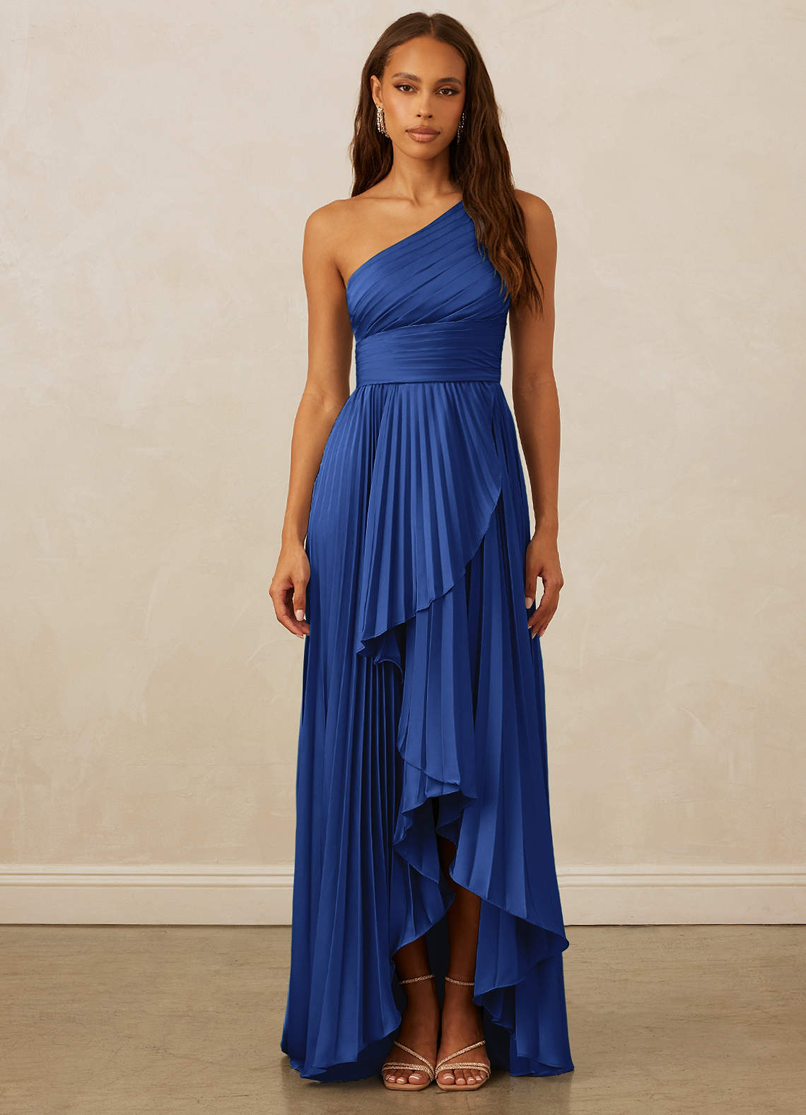 Christian Siriano Bridal for Azazie 1008 Bridesmaid Dresses Royal Blue A-Line One Shoulder Stretch Satin Dress image1