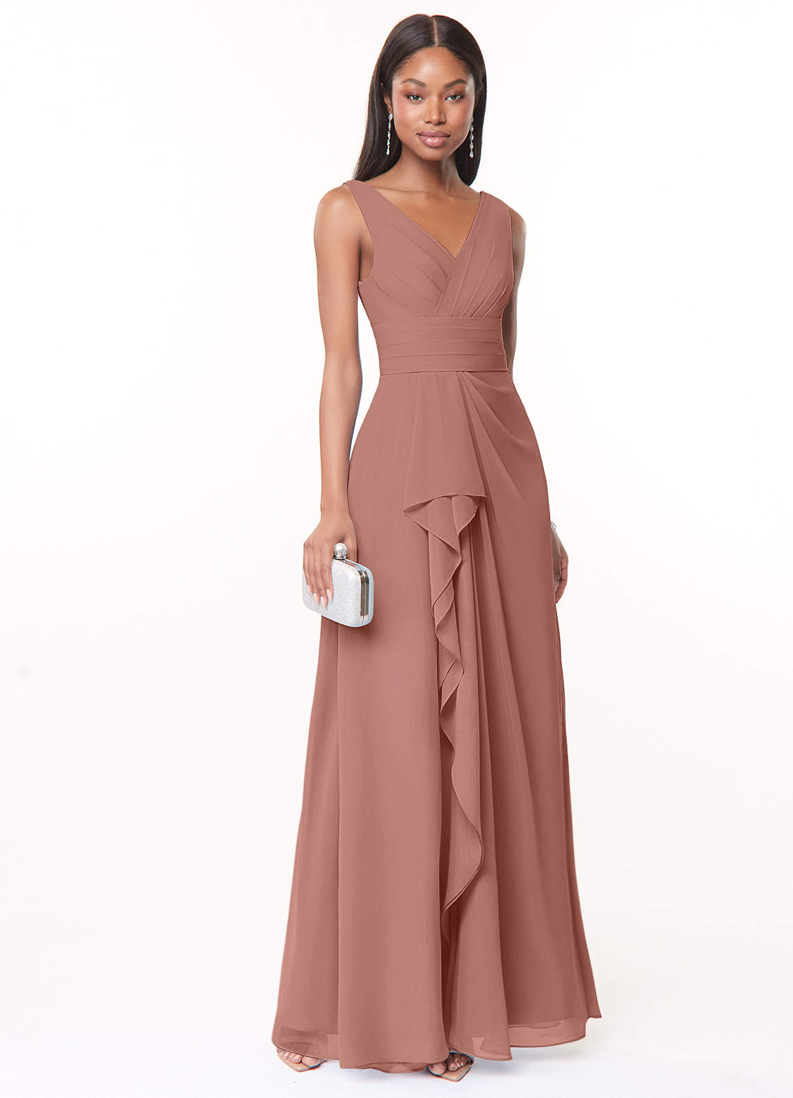Azazie Julianna Robes de demoiselle d'honneur Robe Trapèze en Mousseline de soie Rose De Cèdre image1
