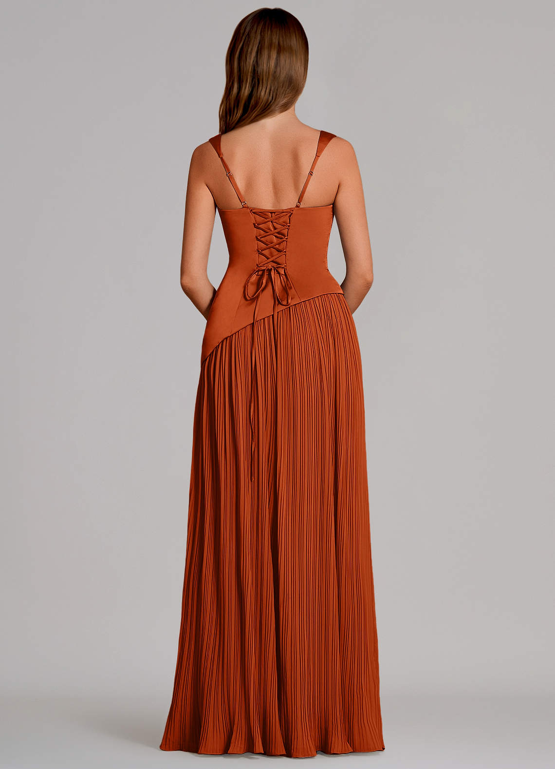 Azazie Stephanie Bridesmaid Dresses Burnt Orange A-Line Pleated Stretch Satin Dress image4