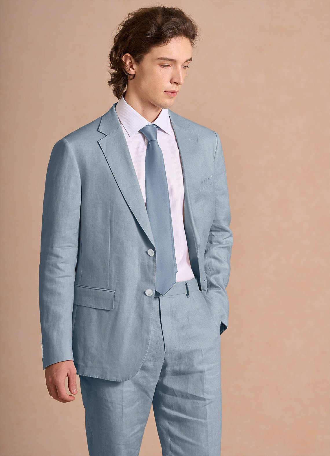 front Harrison Azul Polvoriento Chaqueta de traje 100% lino