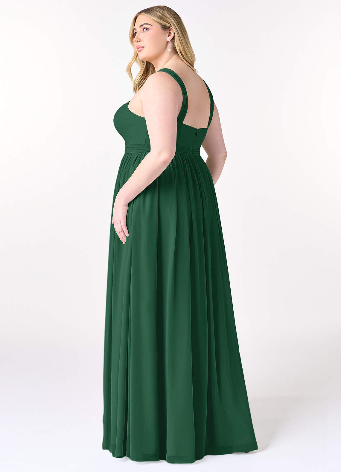 Azazie Plus Size A-Line Halter Neck Floor-Length Chiffon Bridesmaid Dresses - Dark Green