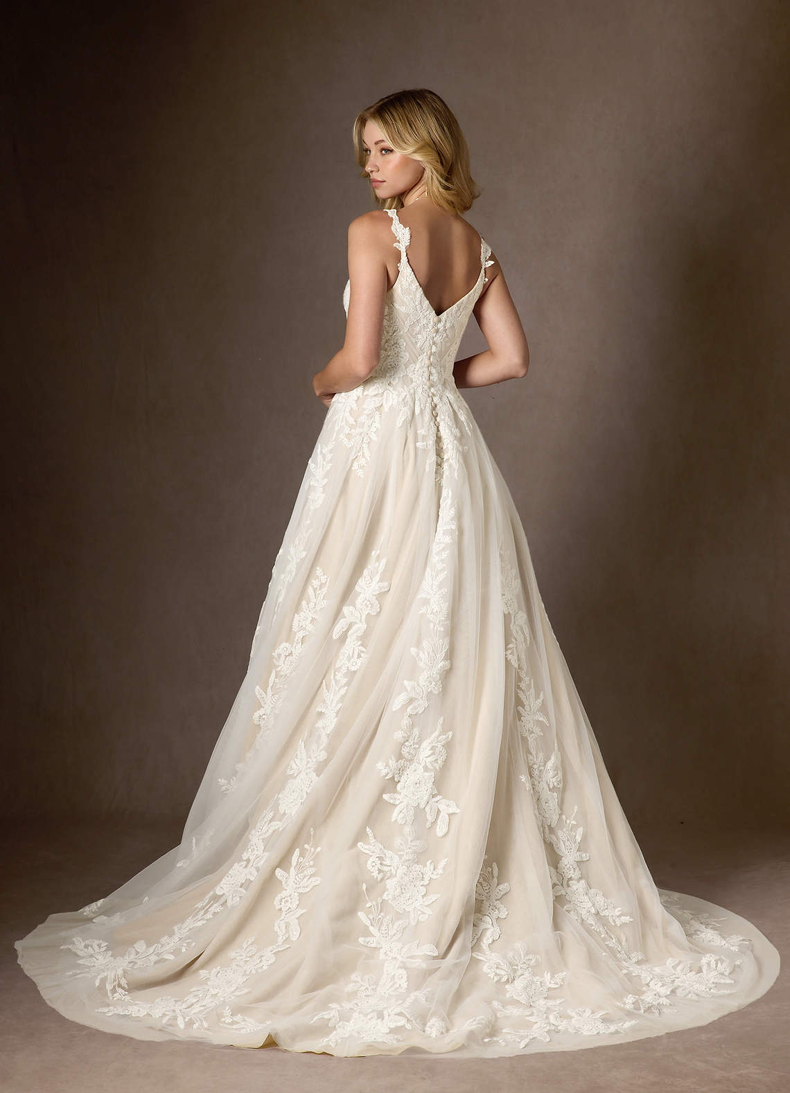 Azazie Delaina Wedding Dresses Diamond White Champagne A-Line V-Neck Sequins Tulle Dress image2