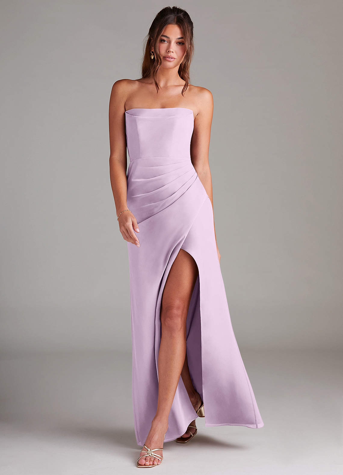 Azazie Leonis Bridesmaid Dresses Frosted Lilac Sheath Strapless Chiffon Convertible Dress image6