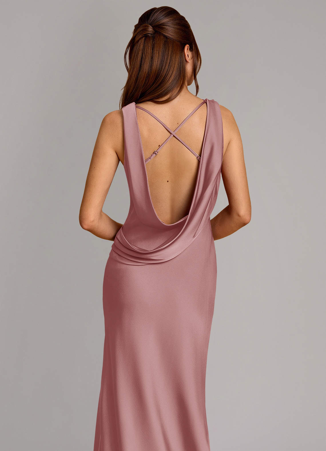 Azazie Cheryl Vestidos de damas de honor Vestido de Rosa Polvorienta de Satén Elástico de Corte Sirena image1