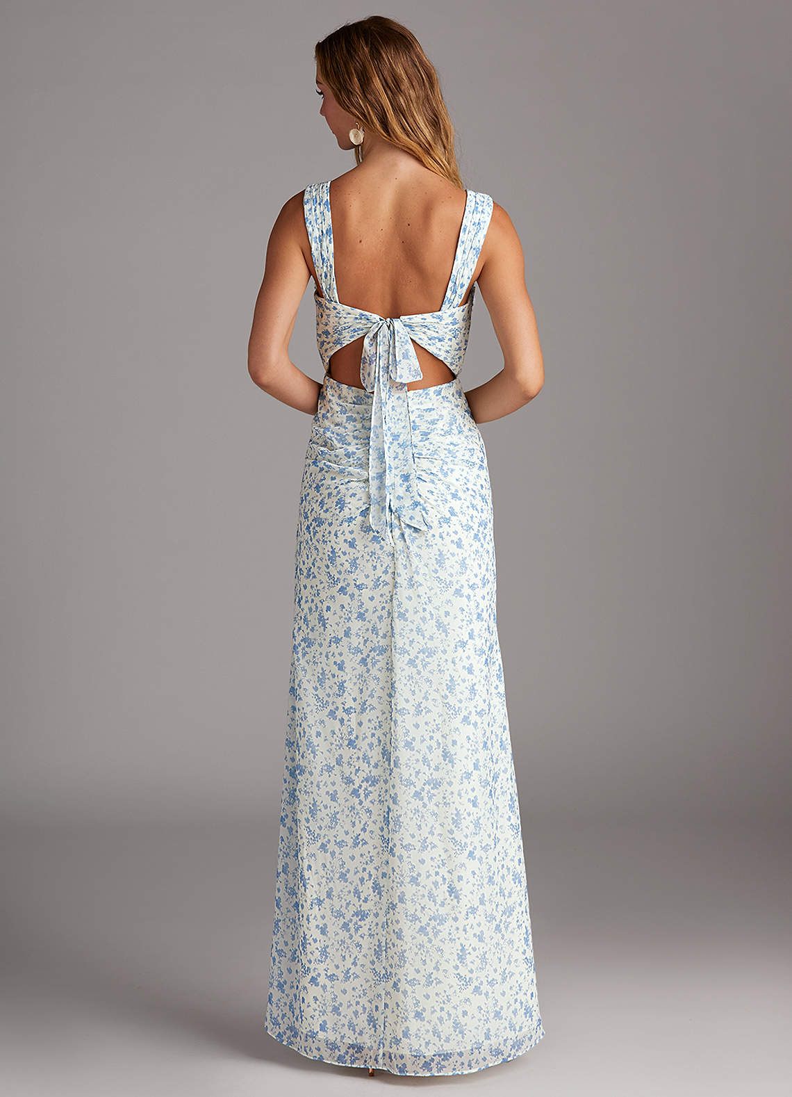 Azazie Jesaphine Blue And White Ditsy Floral Chiffon Bridesmaid