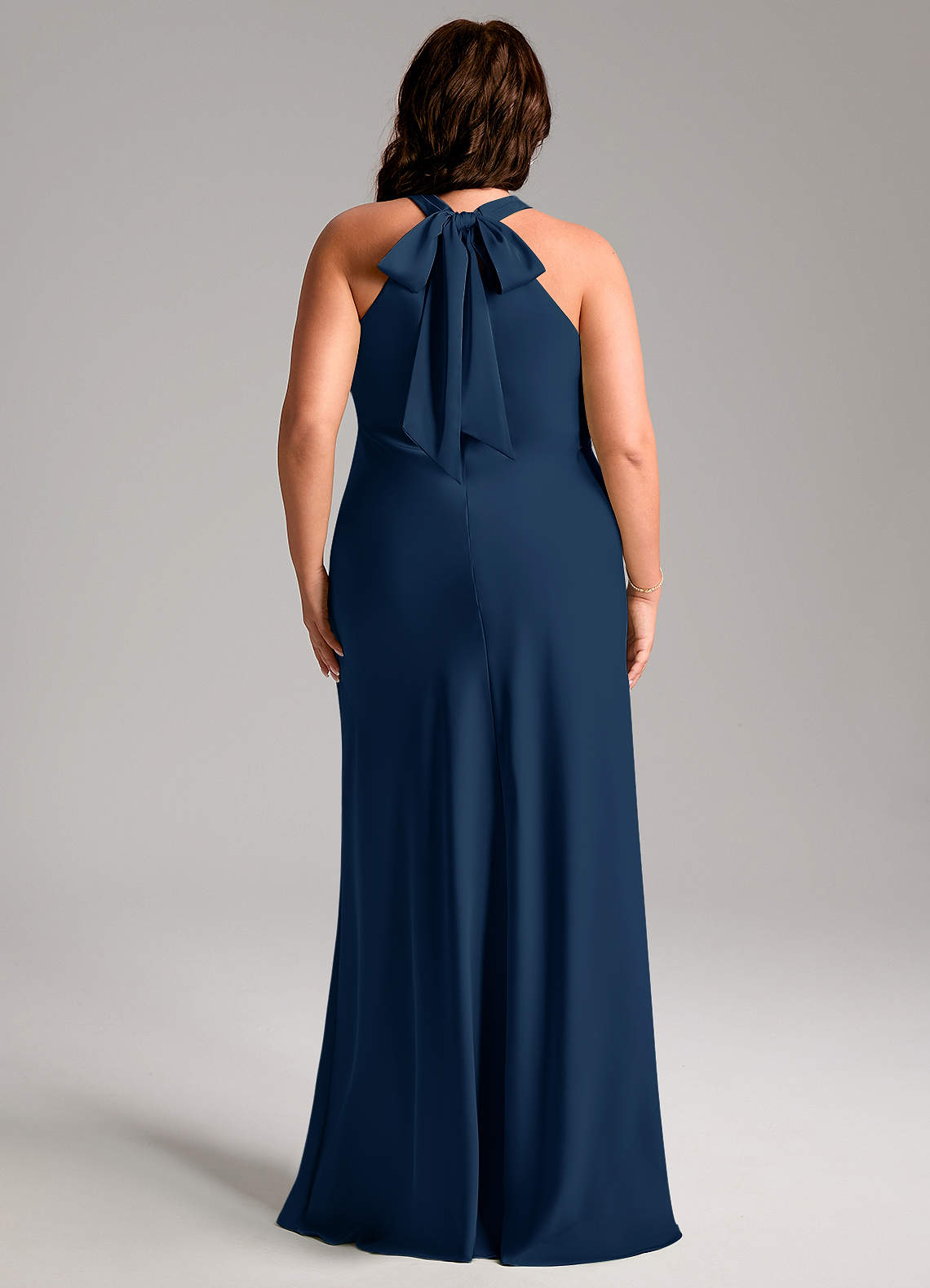 Azazie Doretta Bridesmaid Dresses Dark Navy Mermaid Pleated Stretch Satin Dress image9