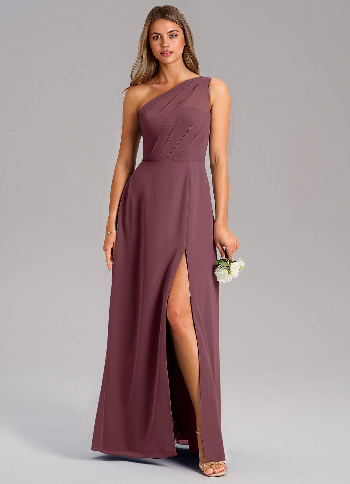 Azazie Phaedra Bridesmaid Dresses Sangria A-Line One Shoulder Chiffon Dress image1