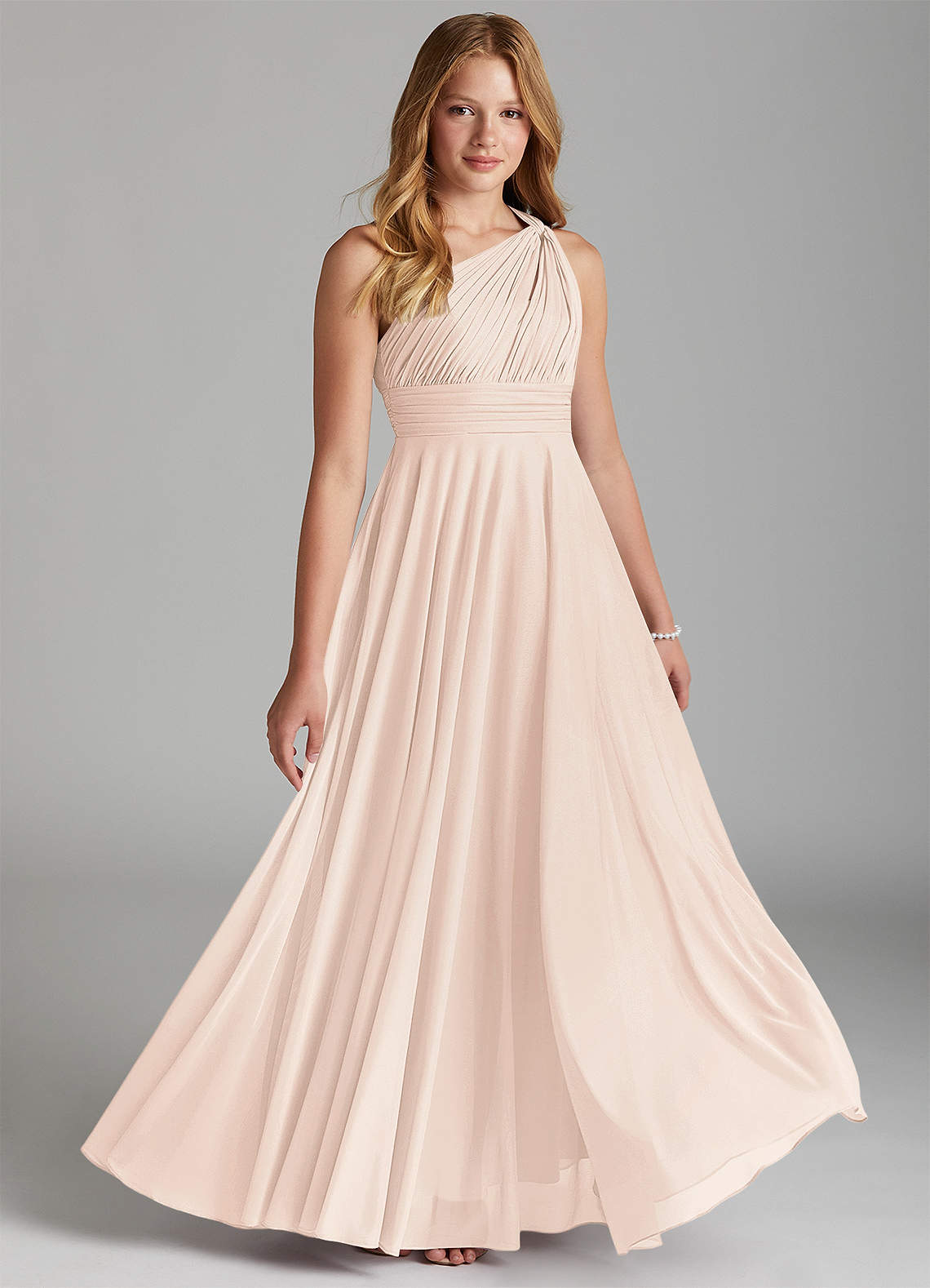 Azazie Charlize Junior A-Linie Gittergewebe Kleid Zartrosa image1
