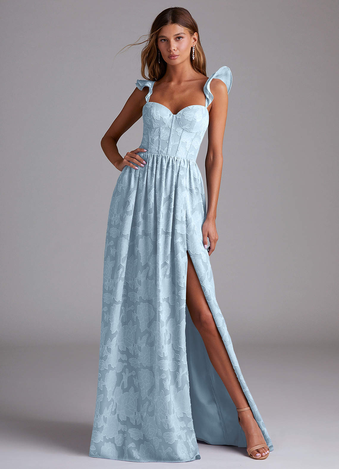 Azazie Denisse Robes de demoiselle d'honneur Robe Trapèze en Blumen-Burnout Rayé Bleu Ciel image1