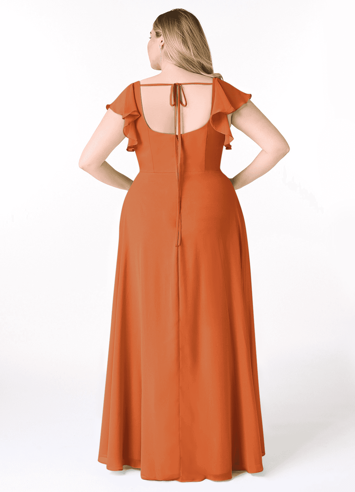 Azazie Bondi Bridesmaid Dresses Cinnamon A-Line Ruffled Chiffon Dress image7