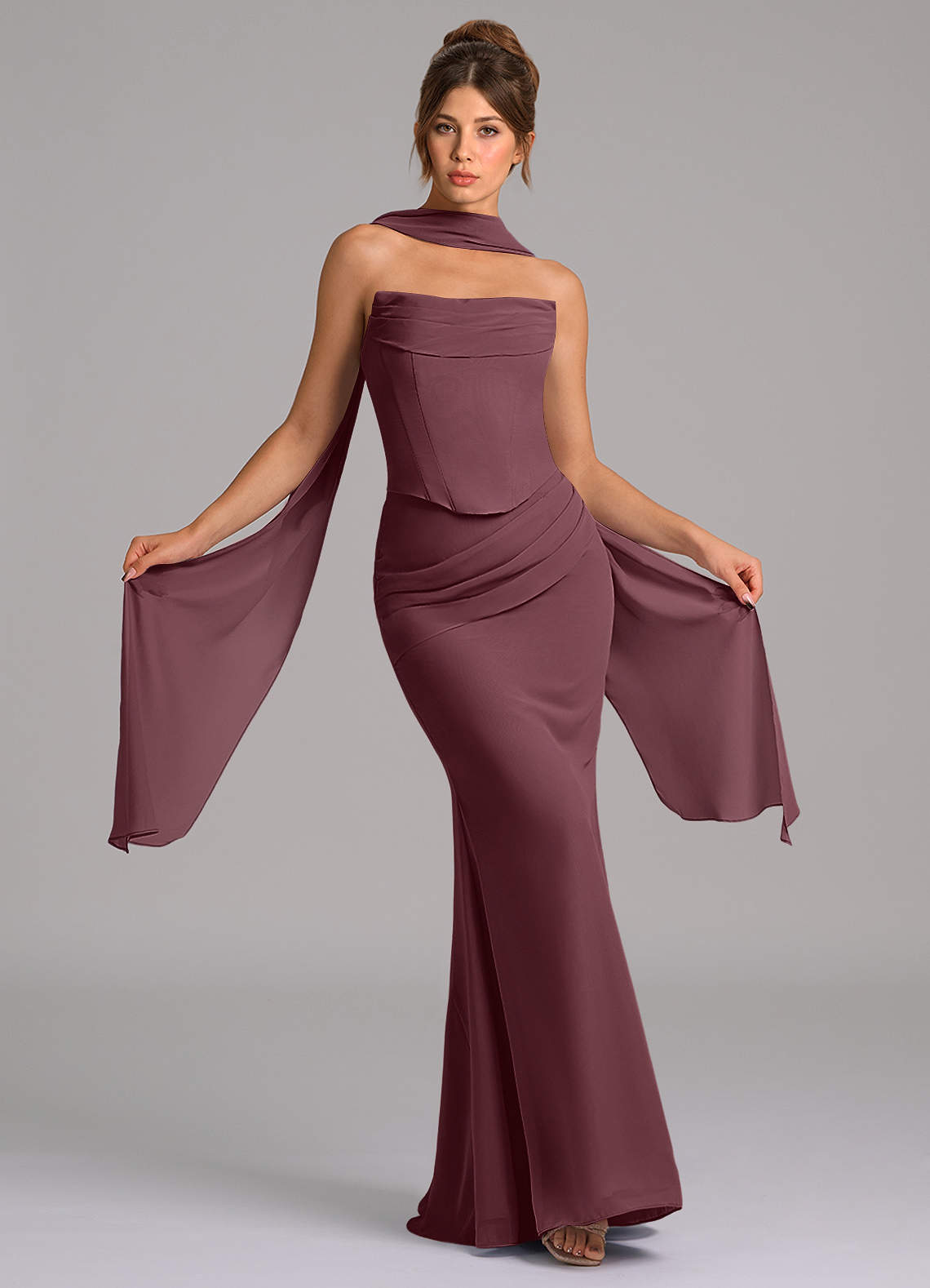 Azazie Sorrel Suknie dla druhen Syrena Gorset Szyfon Do ziemi Sukienka image1