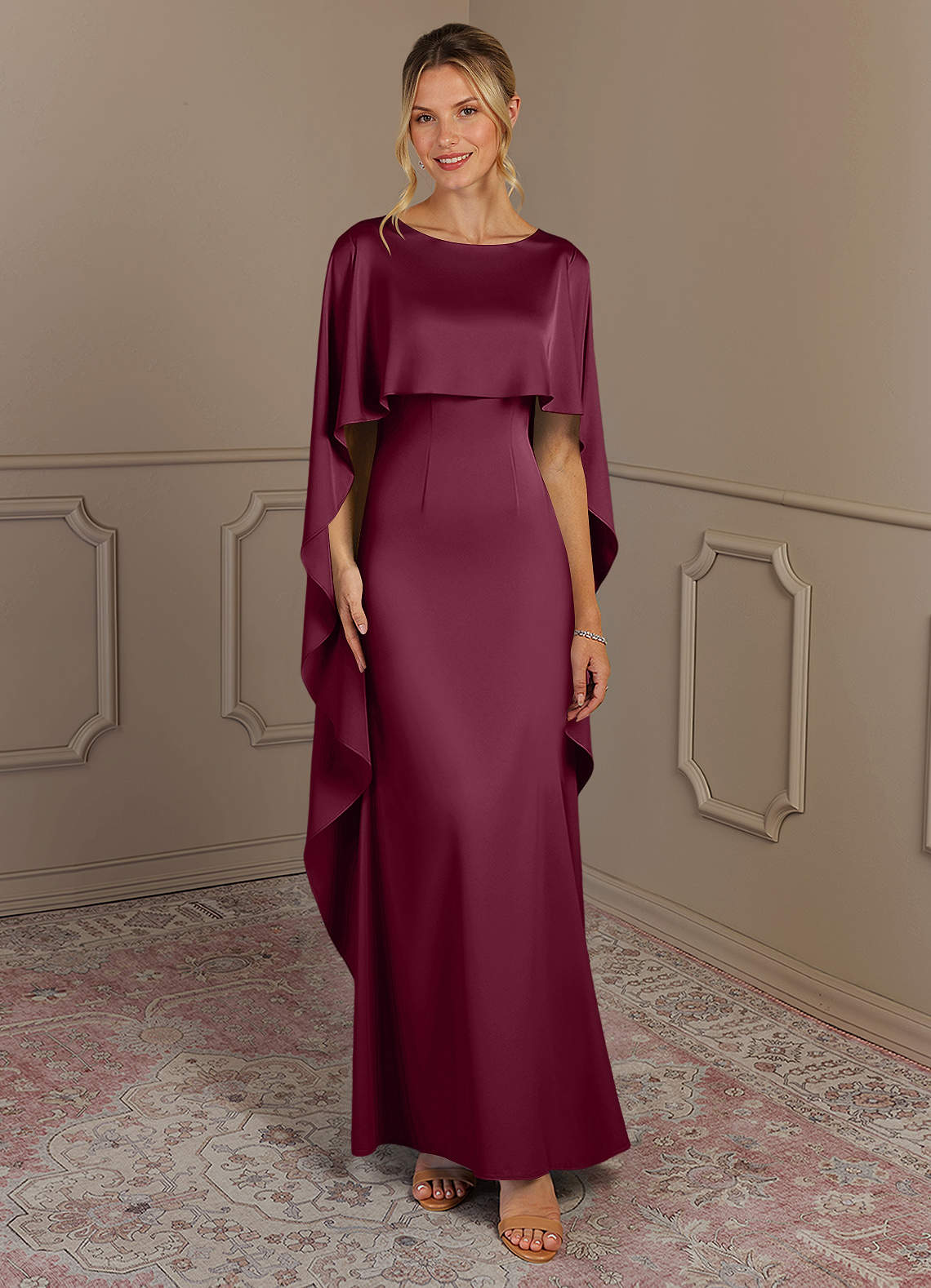 Azazie Sheath Boat Neck Floor-Length Stretch Satin Mother of the Bride or Groom Dresses - Mulberry Azazie Sheath Boat Neck Floor-Length Stretch Satin Mother of the Bride or Groom Dresses - Mulberry