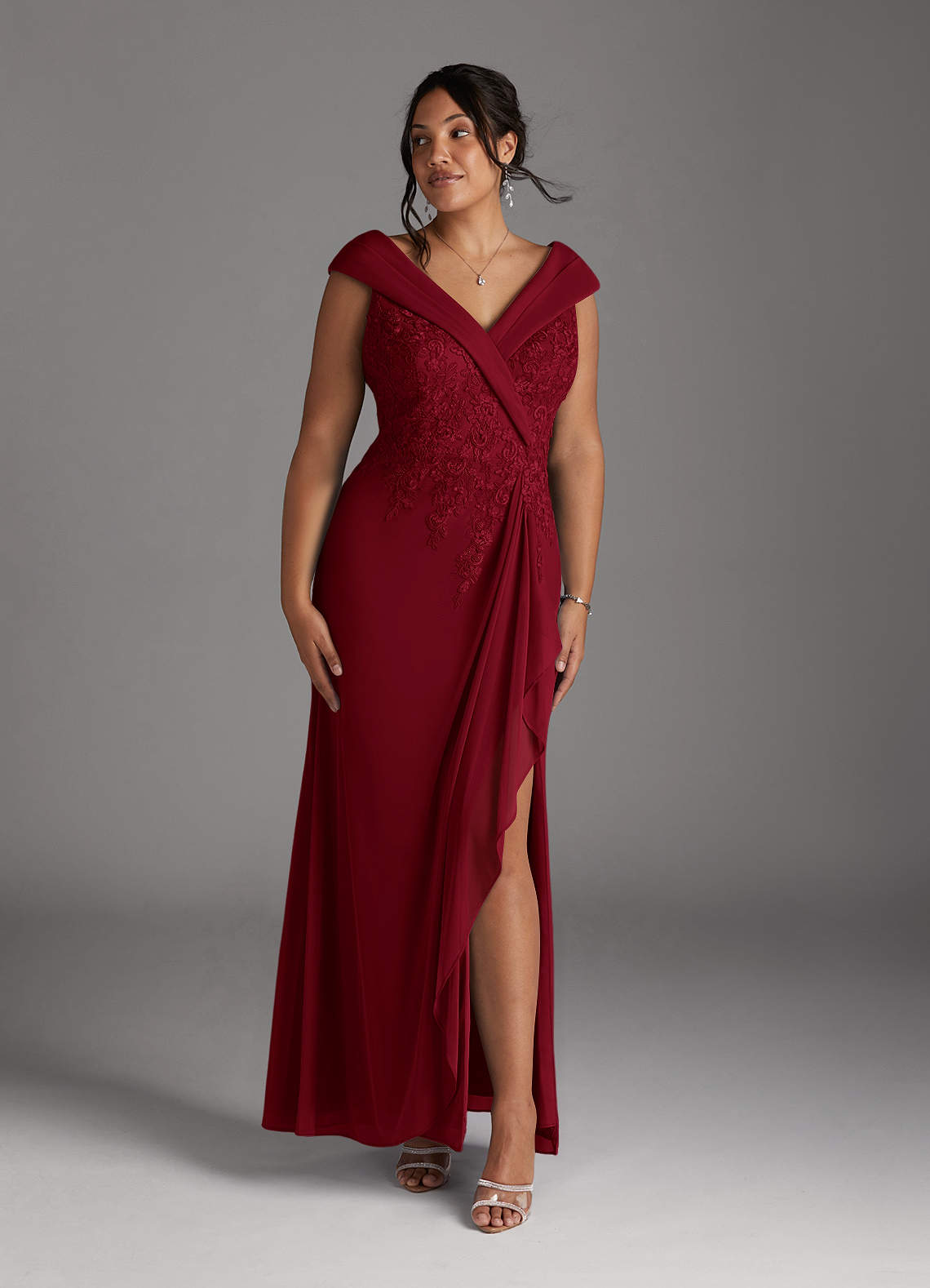 Azazie Calathea Mother of the Bride Dresses Burgundy A-Line Lace Dress image1